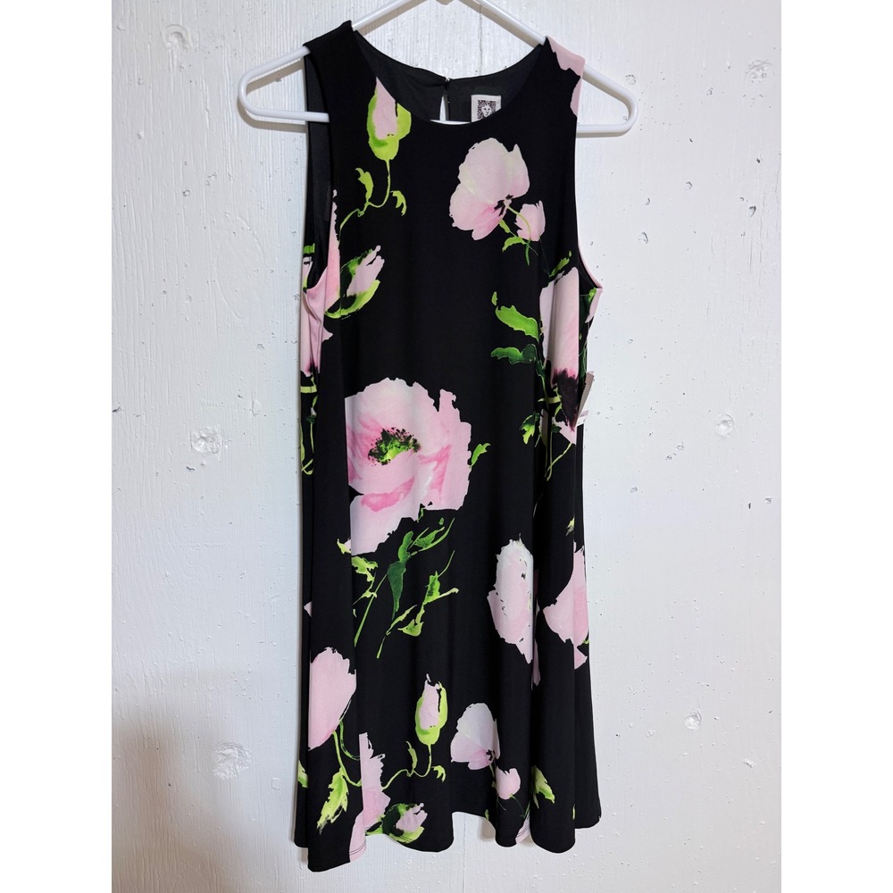 Anne Klein Black Pink Floral Sleeveless Shift Dress 6 NWT $99 Event Party
